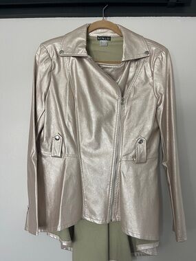 VENUS Pearl Metallic pleather Moto Jacket - Light Champagne